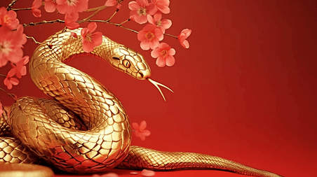 创意新年国潮红色春节蛇年梅花金蛇背景