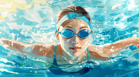 夏天夏季游泳创意泳池中游泳的女性4