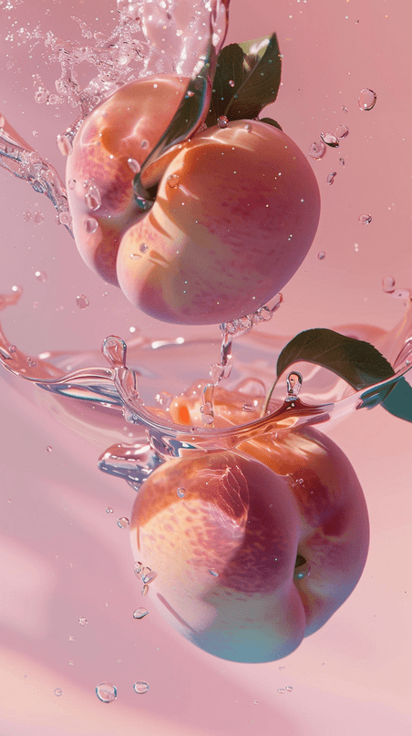 创意清凉水果冰块和水蜜桃背景