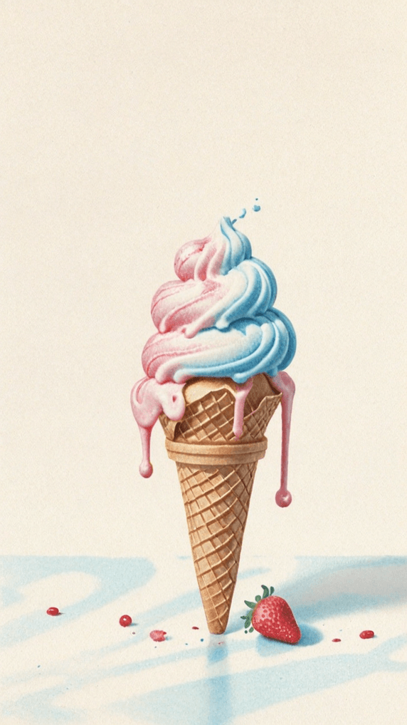 创意夏天冷饮3D草莓奶油冰淇淋球背景图片