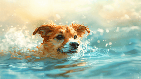 创意动物宠物游泳的可爱狗狗插画21
