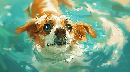 创意动物宠物游泳的可爱狗狗插画20