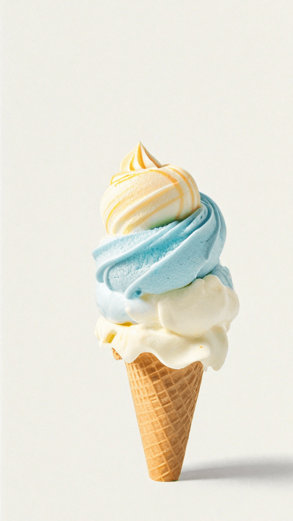 创意夏天冷饮蓝黄色奶油冰淇淋球素材