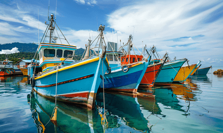 创意马来西亚婆罗洲哥打京那巴鲁附近海湾渔船