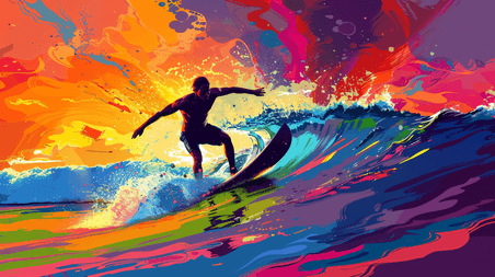 夏天夏季运动创意正在冲浪的男性插画23