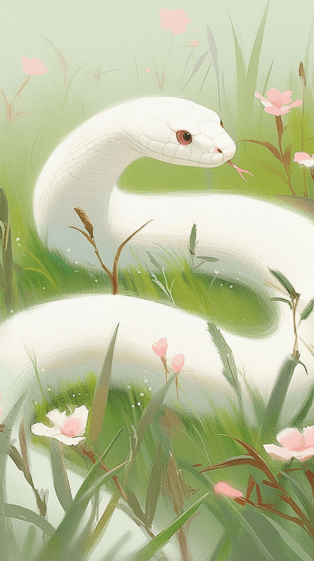 创意蛇年清新新年青白色小蛇卡通可爱萌蛇背景