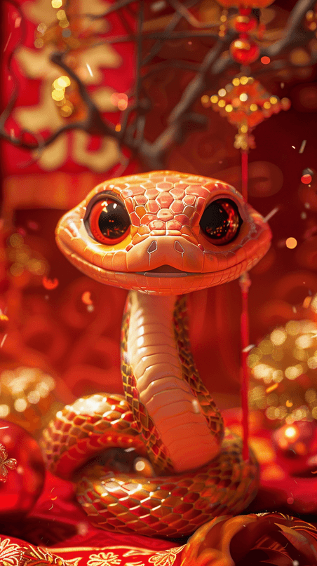 创意红金3D蛇年国风喜庆传统新年背景