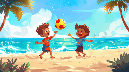 创意夏天夏季运动沙滩上玩耍的儿童1