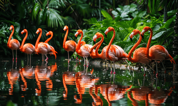 创意一群粉红色的火烈鸟野生动物