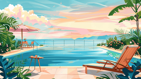 创意大海旅游度假海边风光海景渡假酒店泳池背景