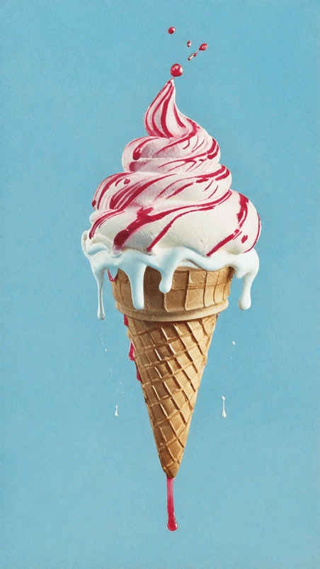 创意夏天冷饮3D草莓奶油冰淇淋球背景
