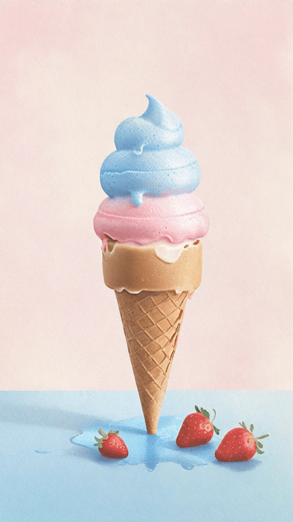 创意夏天冷饮3D草莓奶油冰淇淋球背景