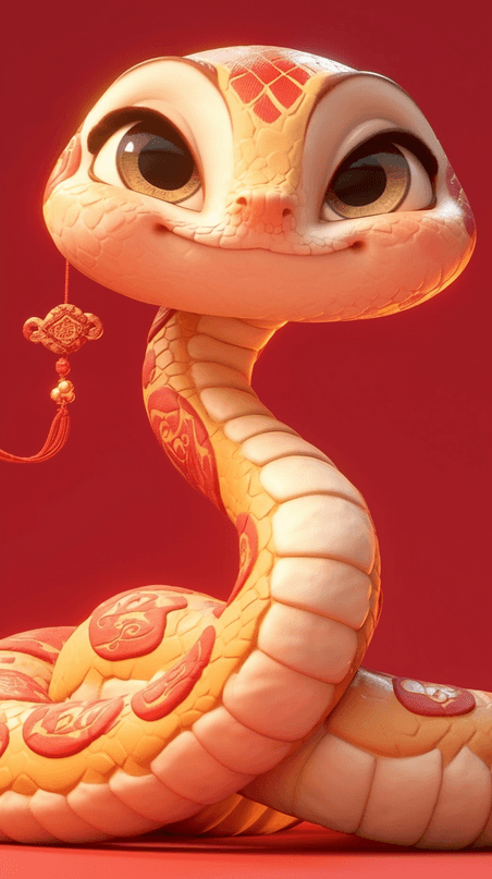 创意红色喜庆传统国风红金3D蛇年背景