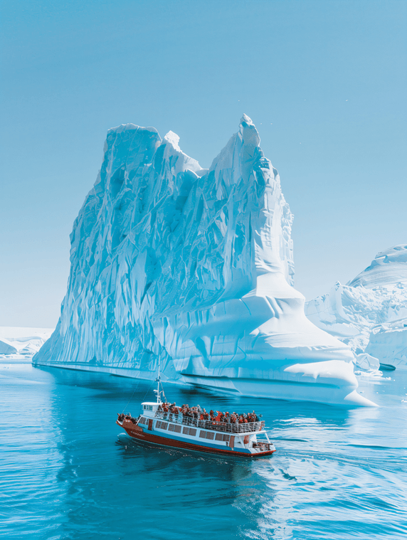 北极南极船探索在海湾漂流的巨大冰山旅游旅行度假风景