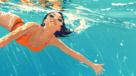 创意海边游泳的女性夏天夏季游泳插画5