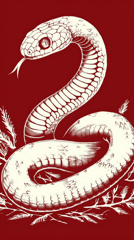 创意国风蛇年墨彩拓印纹理白蛇背景