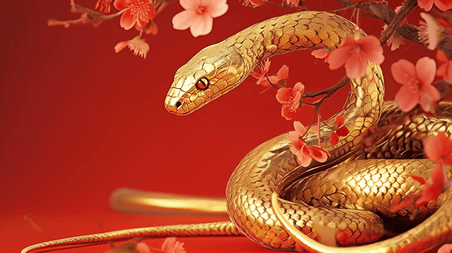 创意国风国潮红色春节蛇年梅花金蛇背景