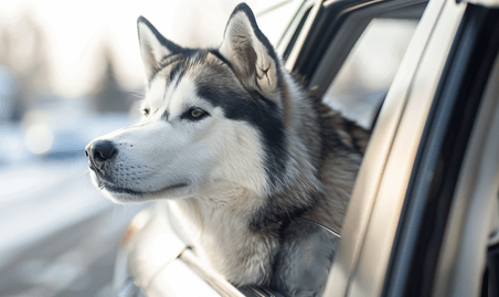 创意汽车与西伯利亚哈士奇狗动物宠物