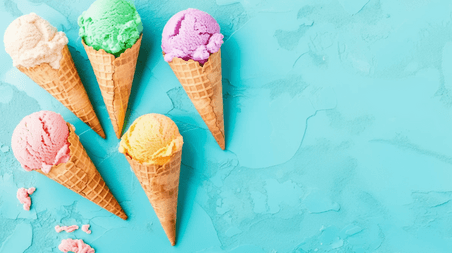 蓝色蛋筒糖果色夏天冷饮冰淇淋筒背景
