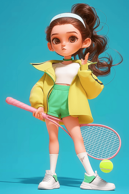 创意女孩网球手绘插画海报运动运动体育竞技