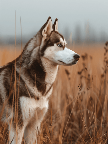创意西伯利亚哈士奇犬站在干草上动物宠物狗狗
