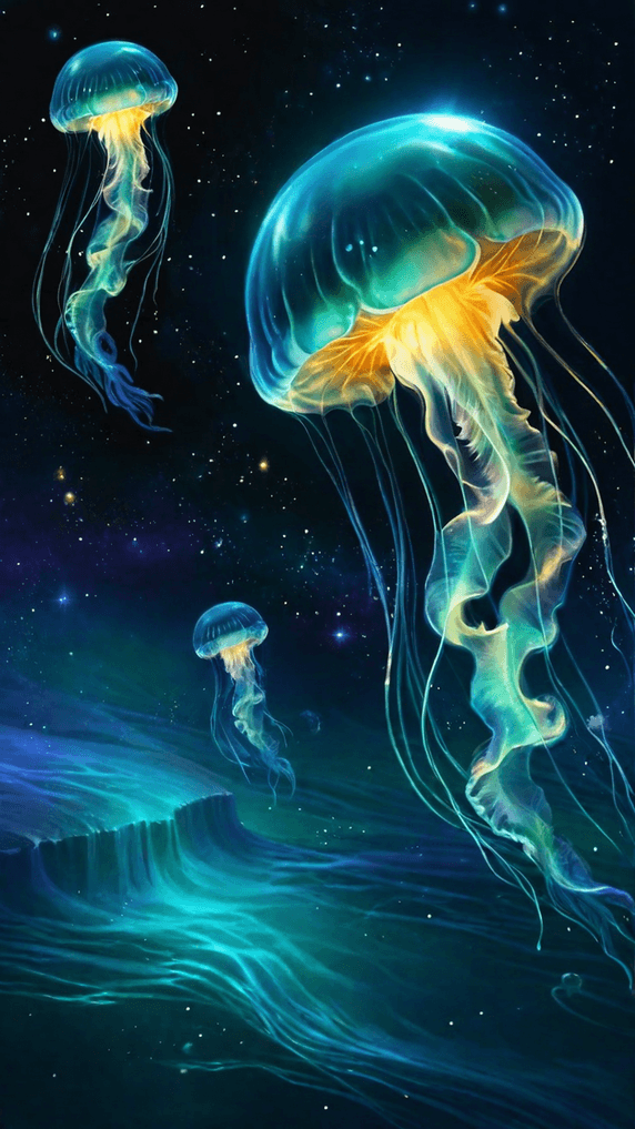创意海底世界炫彩透明发光的水母背景2