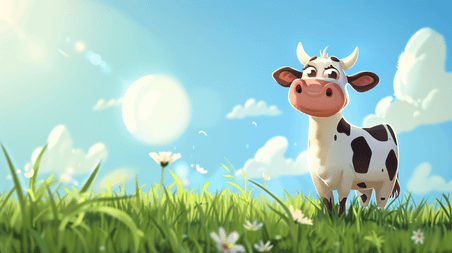 创意草原卡通小奶牛牧场畜牧业插画3