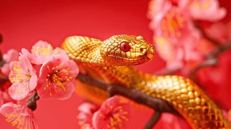 创意国潮春节蛇年梅花金蛇背景