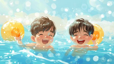 创意海边游泳的儿童夏天夏季游泳插画7
