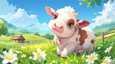 创意草原卡通小奶牛乳制品乳业牧场畜牧业插画16
