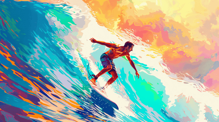 创意夏天夏季运动正在冲浪的男性插画25