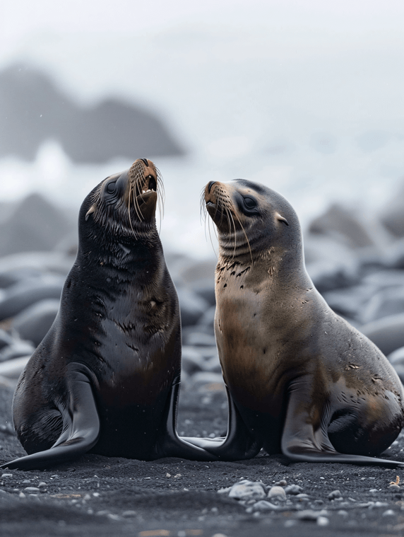 创意海狗在南极欺骗岛捕鲸站的废墟中玩耍野生动物
