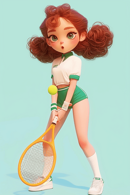运动体育竞技运动网球手绘女孩3d立体海报插画