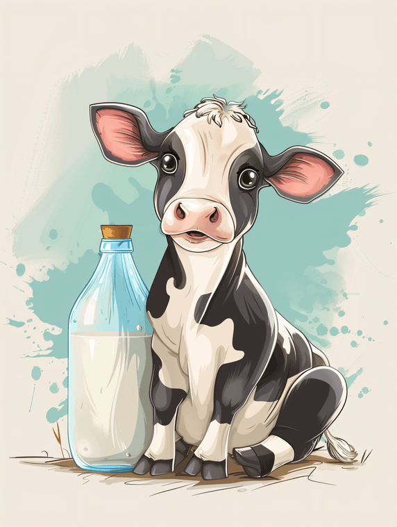创意卡通奶牛乳制品乳业牛奶插画22