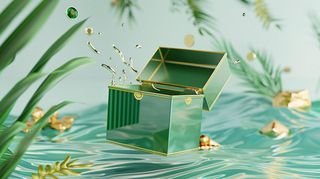 创意绿盒植物水面合成创意素材背景