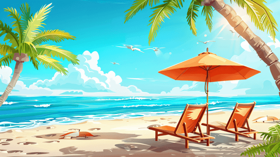 夏天夏季海边沙滩遮阳伞躺椅24