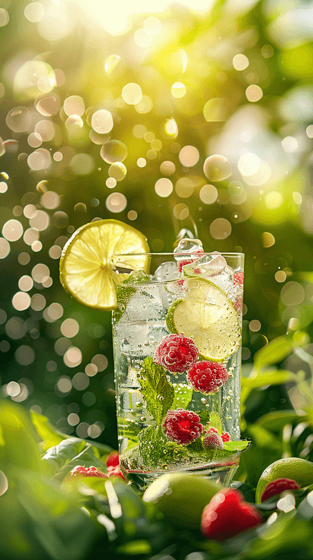 创意夏天夏季清凉冷饮冰饮一杯冰块树莓薄荷柠檬茶