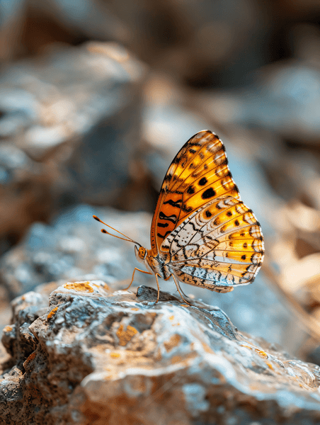 创意美丽的蝴蝶栖息在瓦什洛瓦尼保护区潘蒂沙拉地区的岩石上
