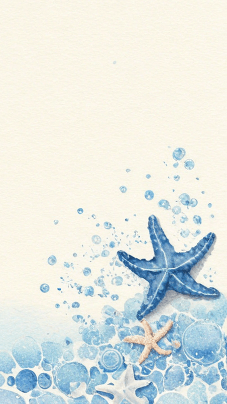 创意蓝色夏日海底世界海星贝壳海水背景
