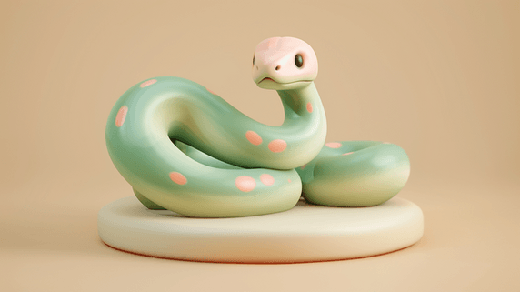 创意青粉色3D卡通萌蛇花蛇小蛇背景