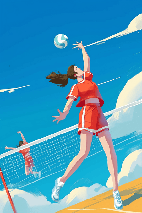 创意运动体育竞技体操手绘排球插画海报