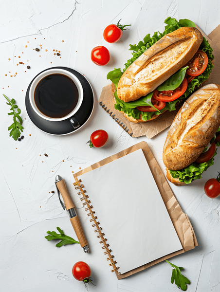 创意三明治和咖啡餐饮烘焙美食早餐日记笔记本