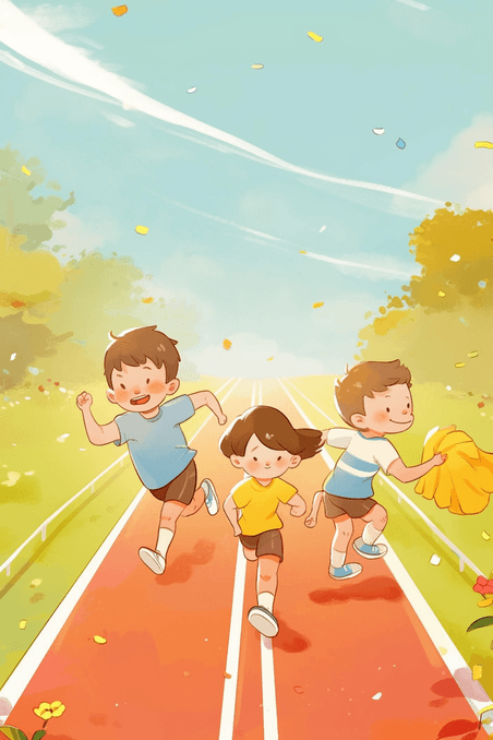 创意孩子运动会体育竞技儿童赛跑手绘插画海报