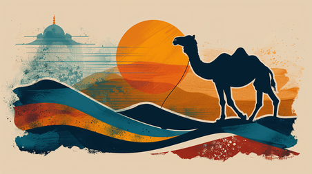 创意沙漠中的骆驼插画14