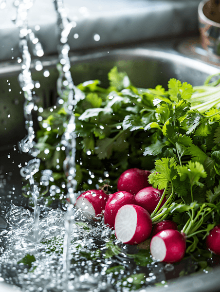 创意将香菜和萝卜洗净将新鲜蔬菜浸泡在水中然后烹饪