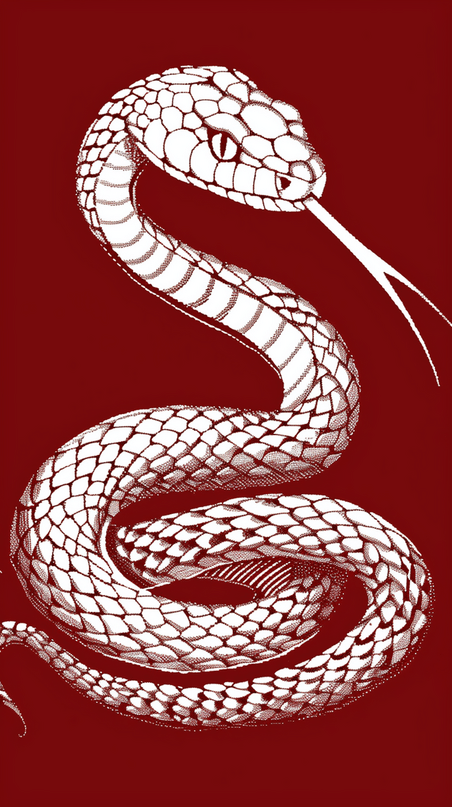 创意春节新年蛇年墨彩拓印纹理白蛇背景