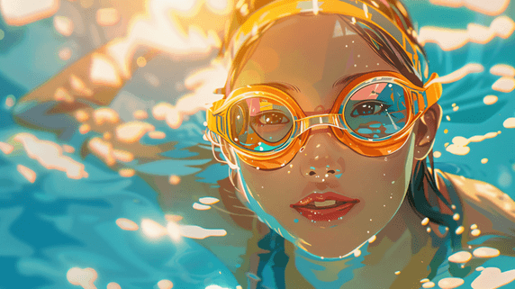 夏天夏季游泳创意泳池中游泳的女性7
