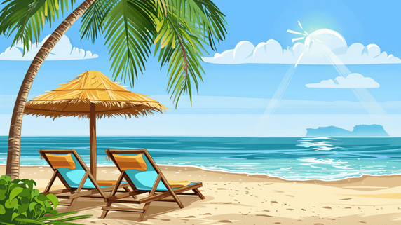 创意海边沙滩遮阳伞躺椅10