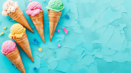 创意清新糖果色夏天冷饮冰淇淋筒蓝色蛋筒背景