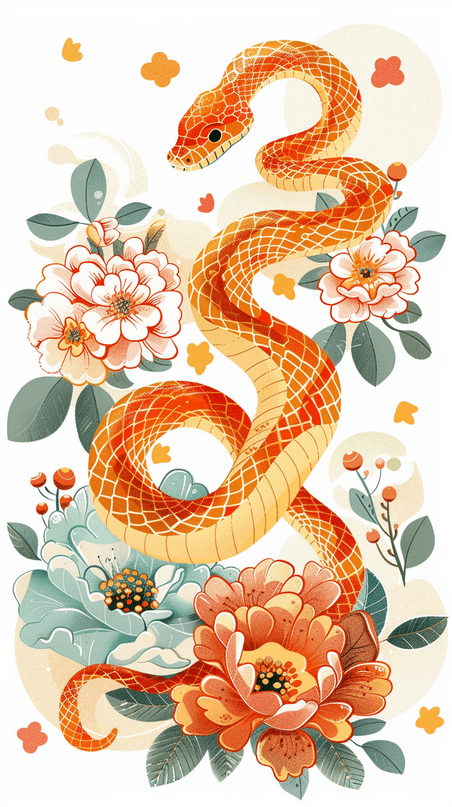 创意扁平风传统新年蛇年花蛇春节背景